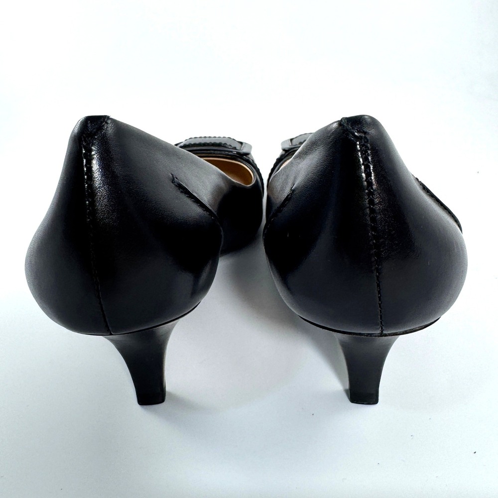 Cole Haan Womens Black Leather Square Toe Buckle Kitten Heel Pumps Size 10B - Picture 7 of 9